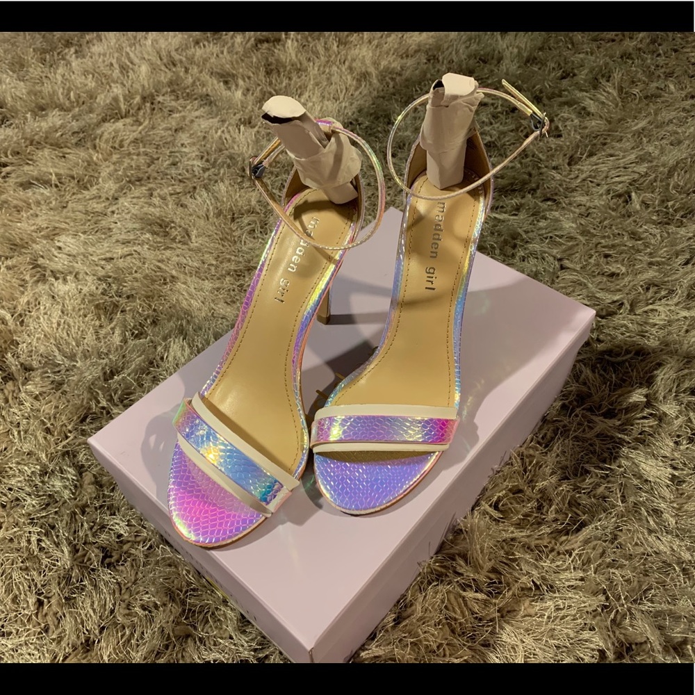 Iridescent strap heels